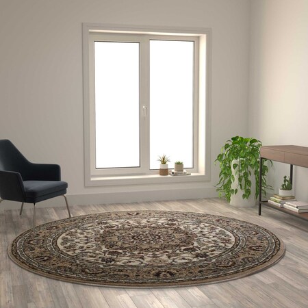 Flash Furniture Ivory 7x7 Round Traditional Persian Style Rug NR-RG85-77-IV-GG